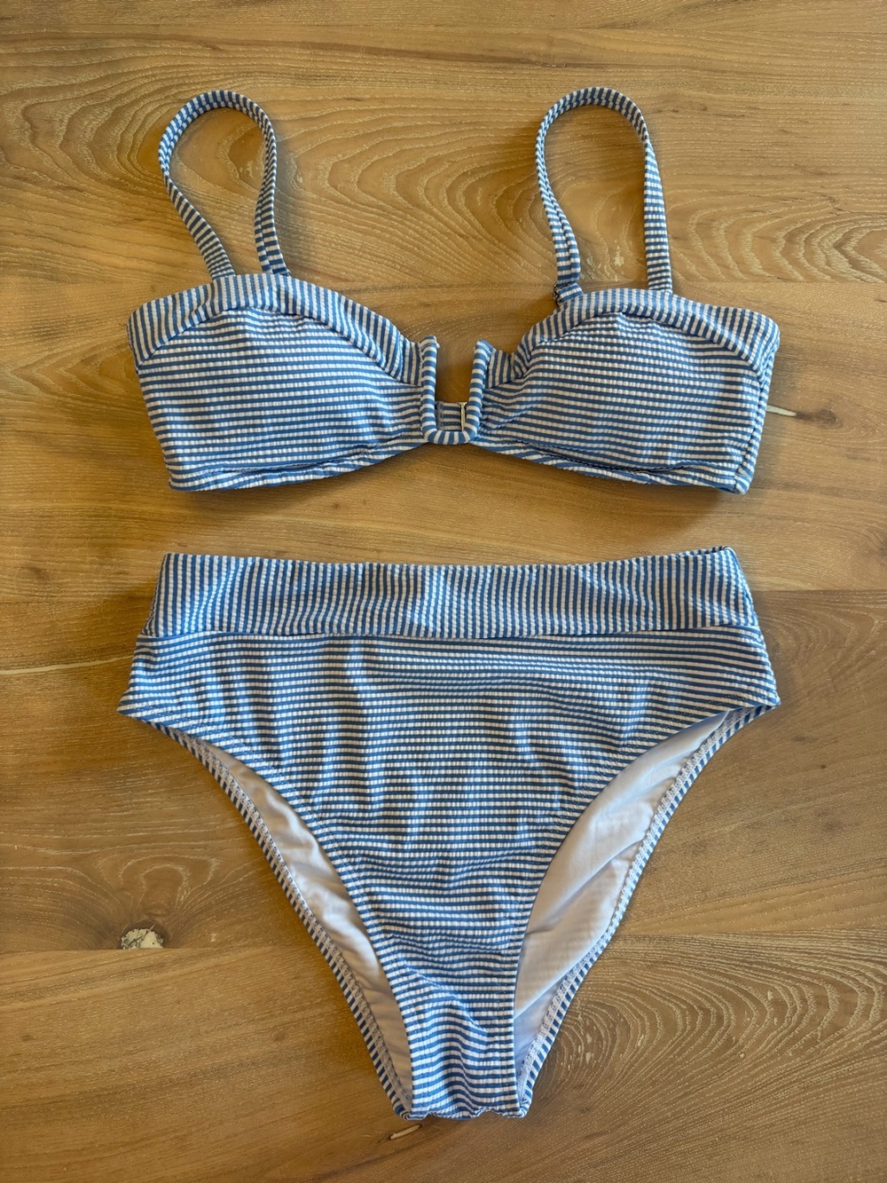 Cupshe Blue and White Striped High-Waist Bikini Set NWOT